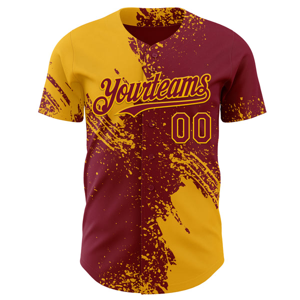 Custom Crimson-Gold Abstract Brush Stroke Authentic Baseball Jersey
