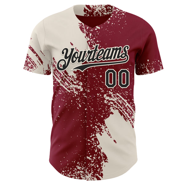 Custom Crimson Black-Cream Abstract Brush Stroke Authentic Baseball Jersey