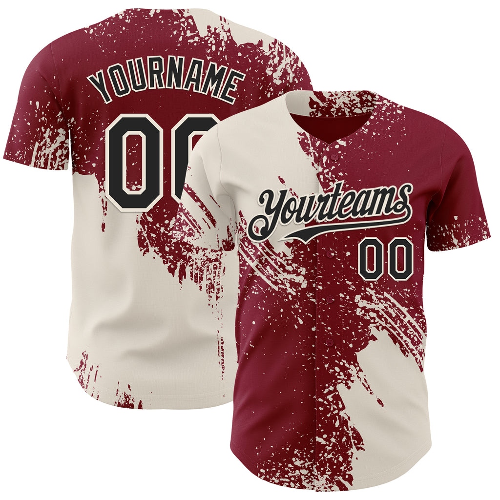 Custom Crimson Black-Cream Abstract Brush Stroke Authentic Baseball Jersey