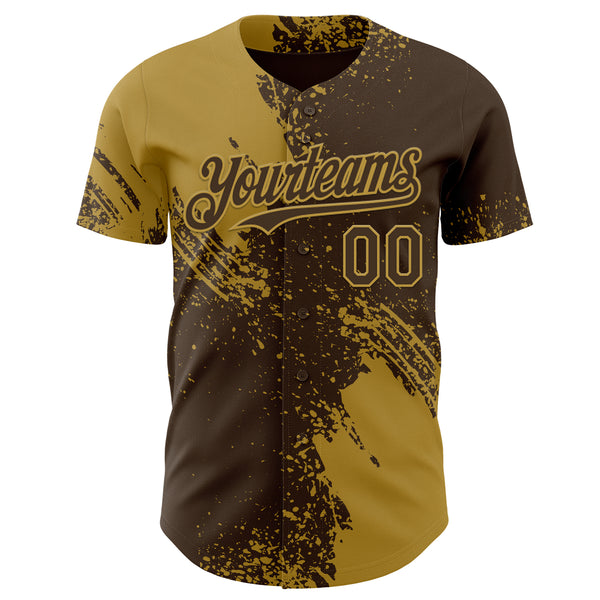 Custom Brown-Old Gold Abstract Brush Stroke Authentic Baseball Jersey