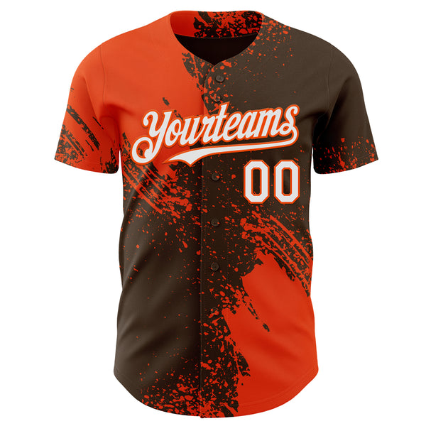 Custom Brown White-Orange Abstract Brush Stroke Authentic Baseball Jersey
