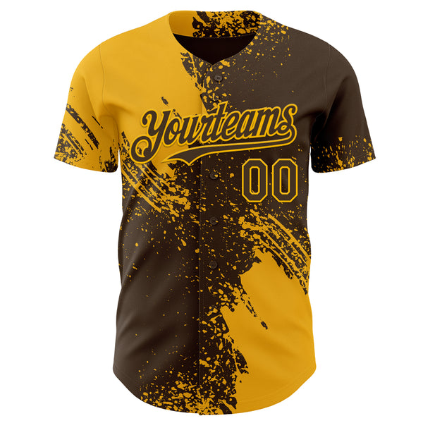 Custom Brown-Gold Abstract Brush Stroke Authentic Baseball Jersey