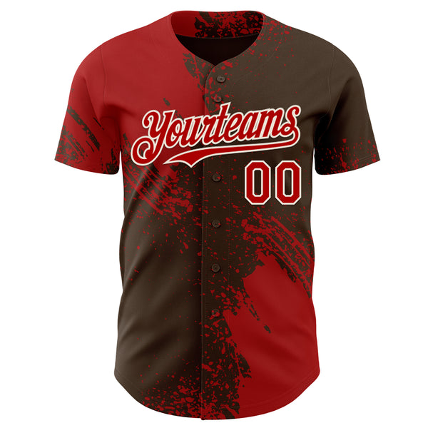 Custom Brown Red-Cream Abstract Brush Stroke Authentic Baseball Jersey
