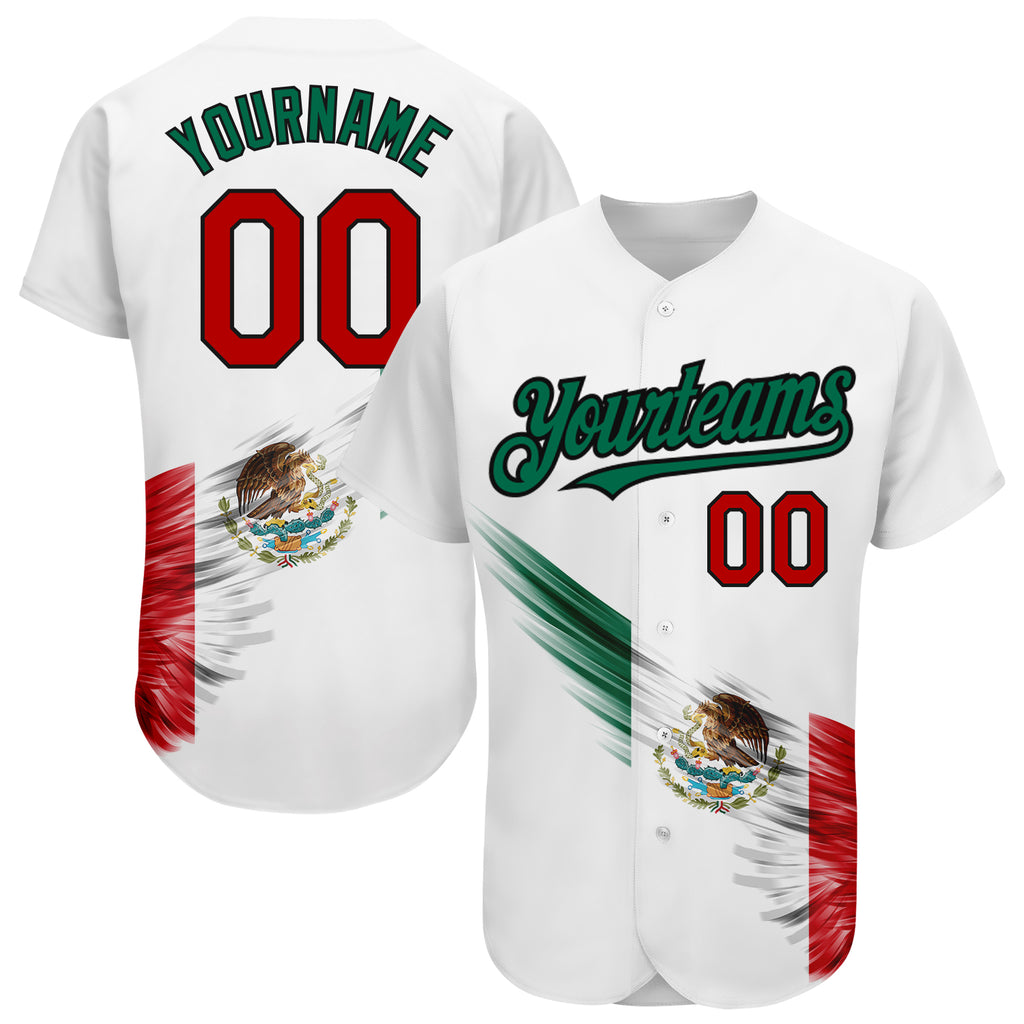 Custom White Red Kelly Green-Black 3D The Abstract Wing With Mexican Flag Authentic Baseball Jersey