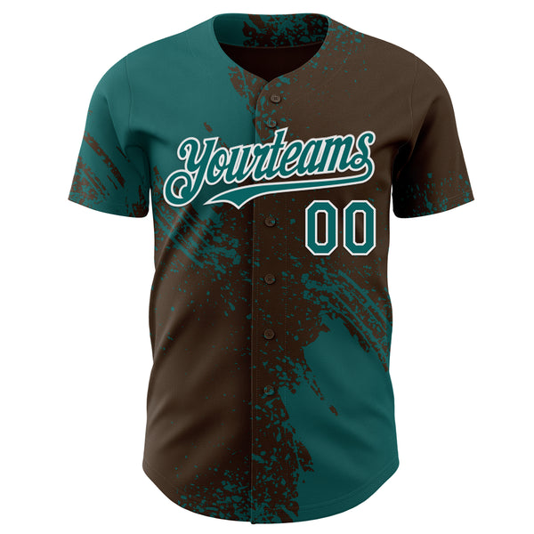 Custom Brown Teal-White Abstract Brush Stroke Authentic Baseball Jersey
