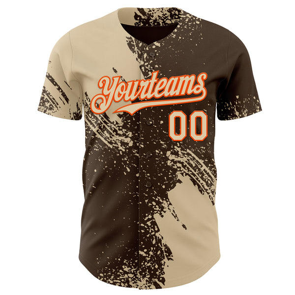 Custom Brown City Cream-Orange Abstract Brush Stroke Authentic Baseball Jersey