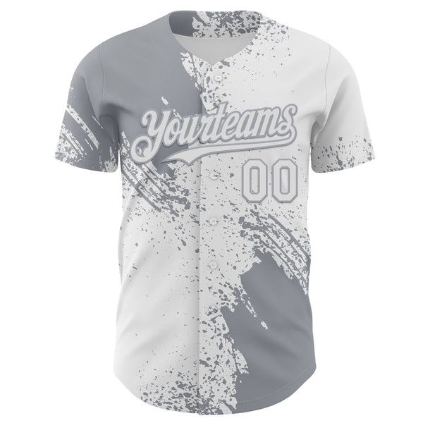 Custom White-Gray Abstract Brush Stroke Authentic Baseball Jersey