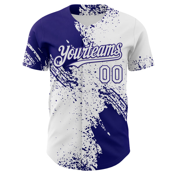 Custom White-Dark Purple Abstract Brush Stroke Authentic Baseball Jersey