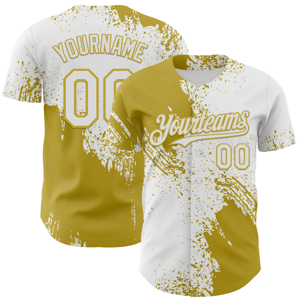 Custom White-Old Gold Abstract Brush Stroke Authentic Baseball Jersey