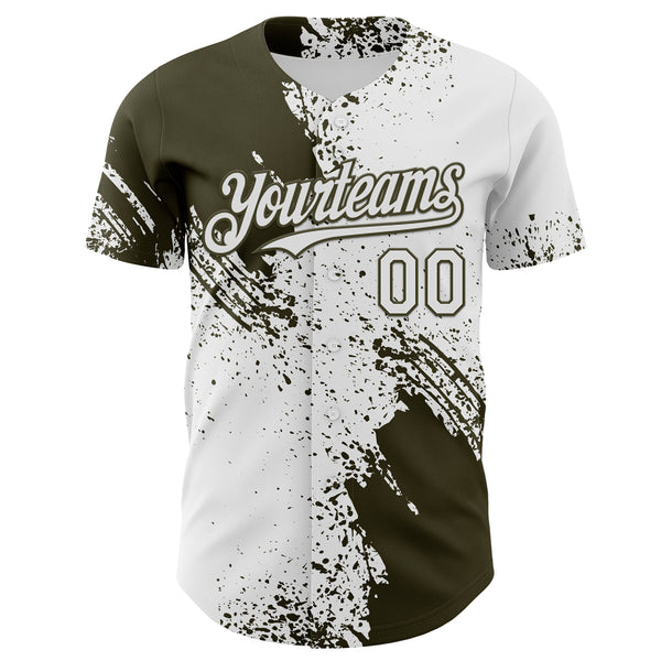 Custom White-Olive Abstract Brush Stroke Authentic Baseball Jersey