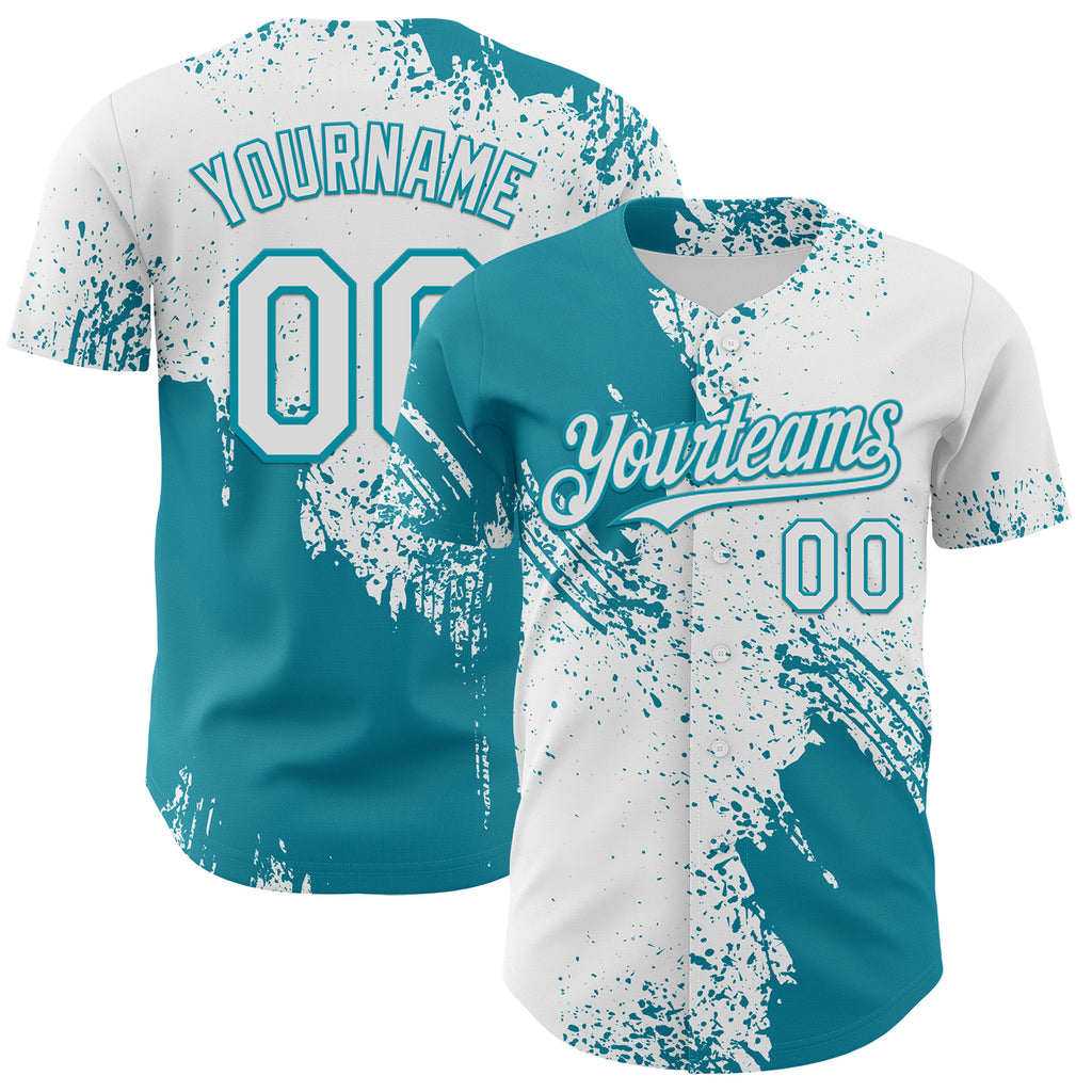Custom White-Teal Abstract Brush Stroke Authentic Baseball Jersey
