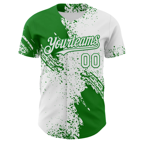 Custom White-Grass Green Abstract Brush Stroke Authentic Baseball Jersey