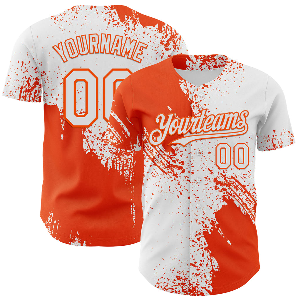 Custom White-Orange Abstract Brush Stroke Authentic Baseball Jersey