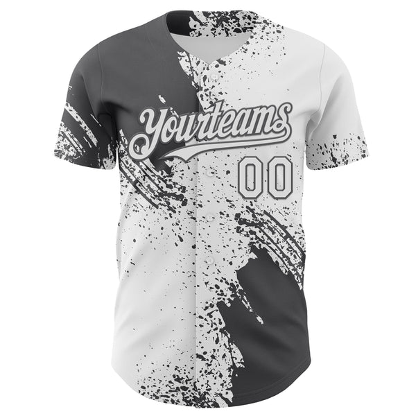 Custom White-Steel Gray Abstract Brush Stroke Authentic Baseball Jersey