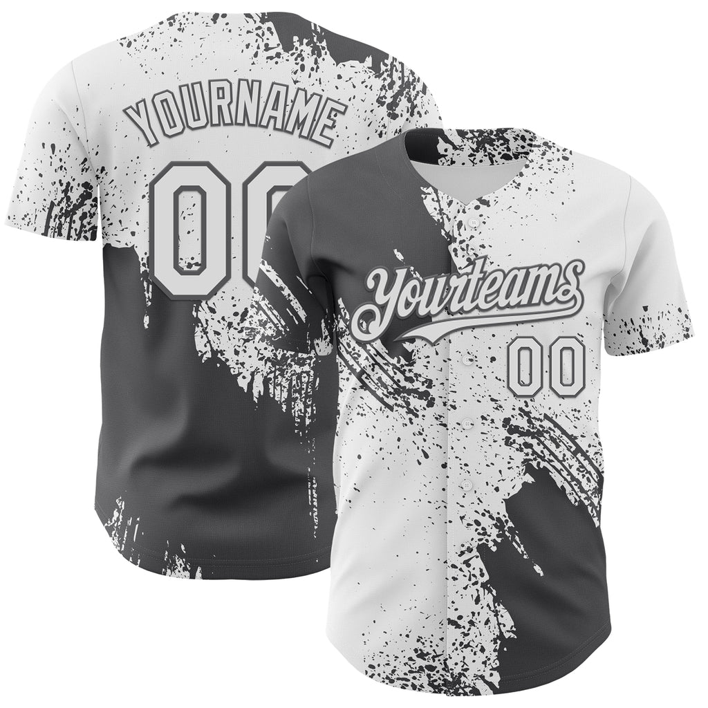 Custom White-Steel Gray Abstract Brush Stroke Authentic Baseball Jersey