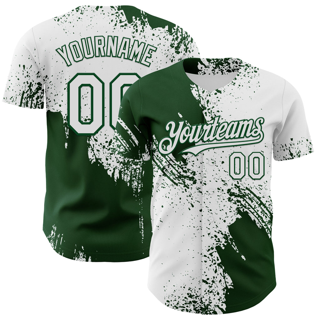 Custom White-Green Abstract Brush Stroke Authentic Baseball Jersey