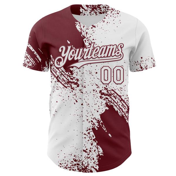 Custom White-Burgundy Abstract Brush Stroke Authentic Baseball Jersey