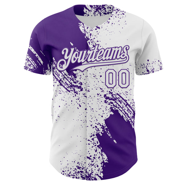 Custom White-Purple Abstract Brush Stroke Authentic Baseball Jersey