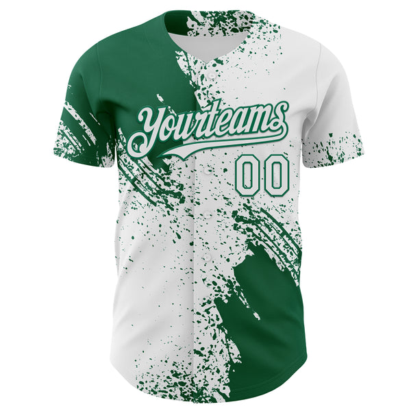 Custom White-Kelly Green Abstract Brush Stroke Authentic Baseball Jersey
