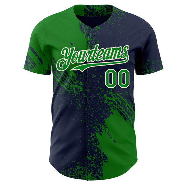 Custom Navy Grass Green-Cream Abstract Brush Stroke Authentic Baseball Jersey