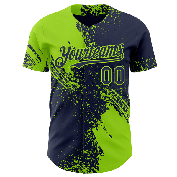Custom Navy-Neon Green Abstract Brush Stroke Authentic Baseball Jersey