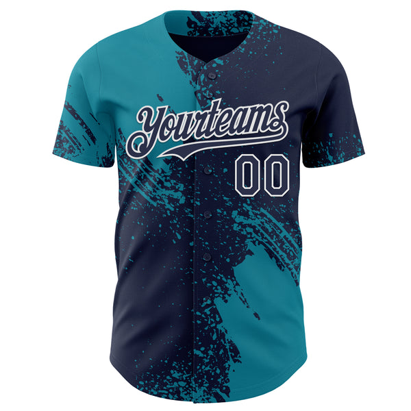 Custom Navy Teal-White Abstract Brush Stroke Authentic Baseball Jersey