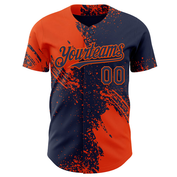 Custom Navy-Orange Abstract Brush Stroke Authentic Baseball Jersey