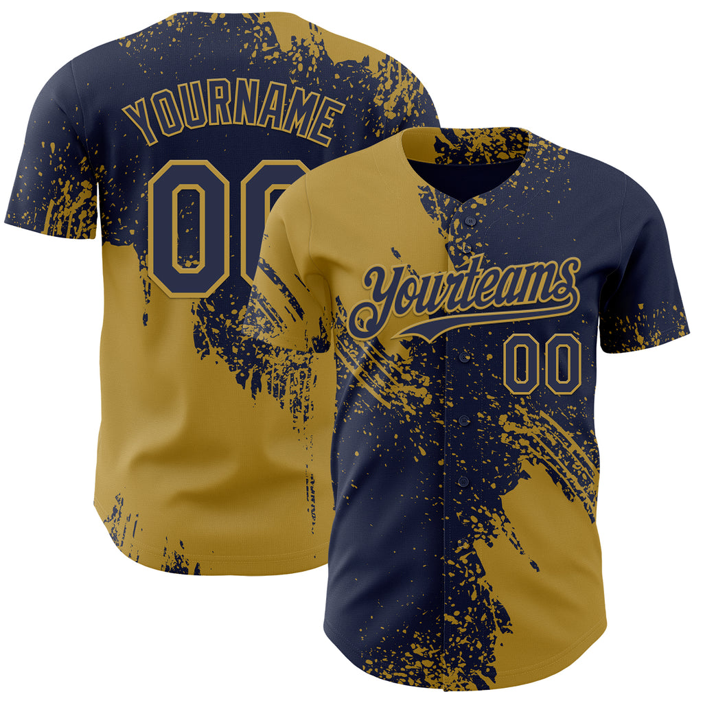 Custom Navy-Old Gold Abstract Brush Stroke Authentic Baseball Jersey
