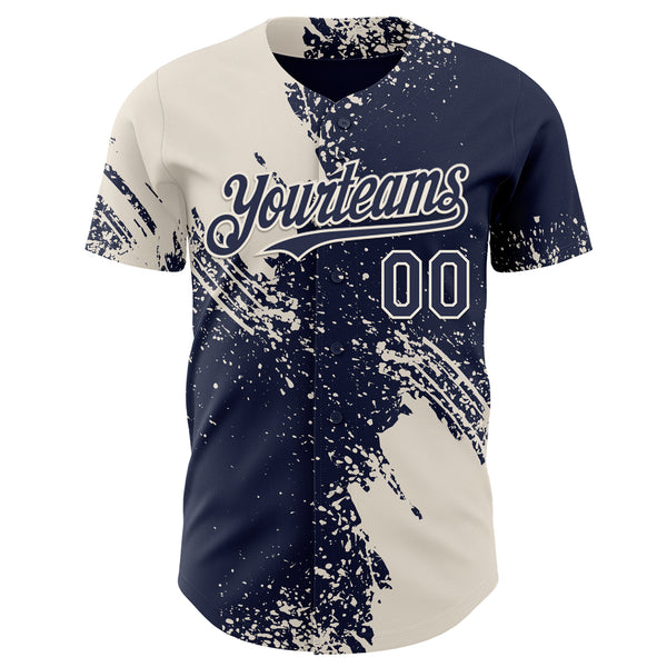 Custom Navy-Cream Abstract Brush Stroke Authentic Baseball Jersey