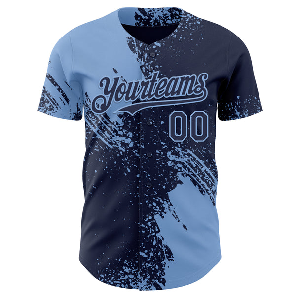 Custom Navy-Light Blue Abstract Brush Stroke Authentic Baseball Jersey