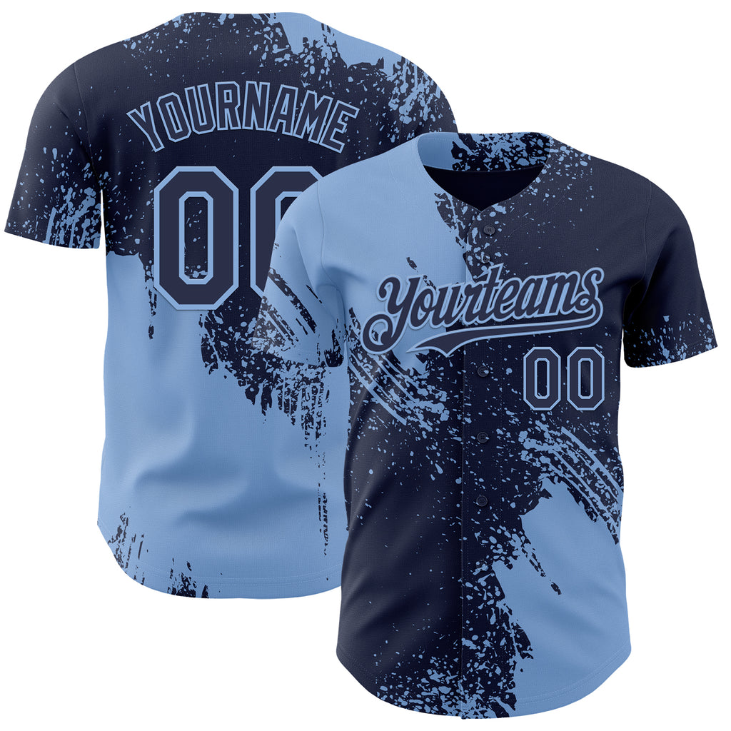 Custom Navy-Light Blue Abstract Brush Stroke Authentic Baseball Jersey