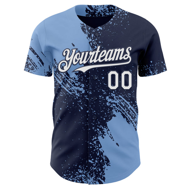 Custom Navy White-Light Blue Abstract Brush Stroke Authentic Baseball Jersey
