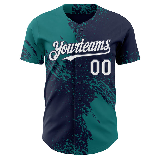 Custom Navy White-Teal Abstract Brush Stroke Authentic Baseball Jersey