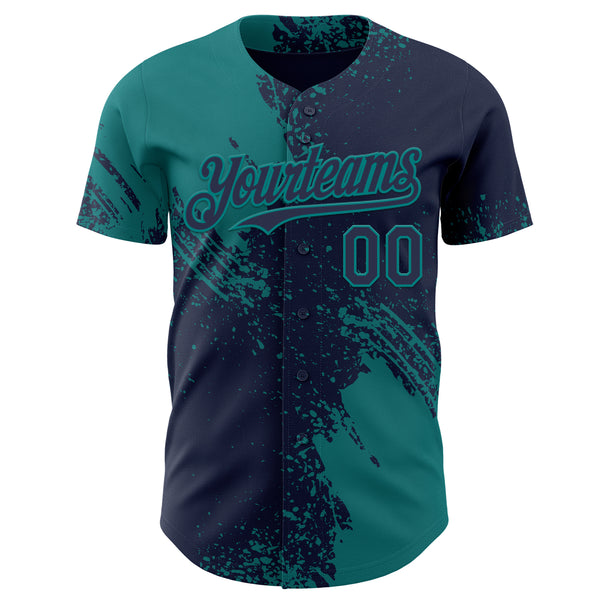 Custom Navy-Teal Abstract Brush Stroke Authentic Baseball Jersey