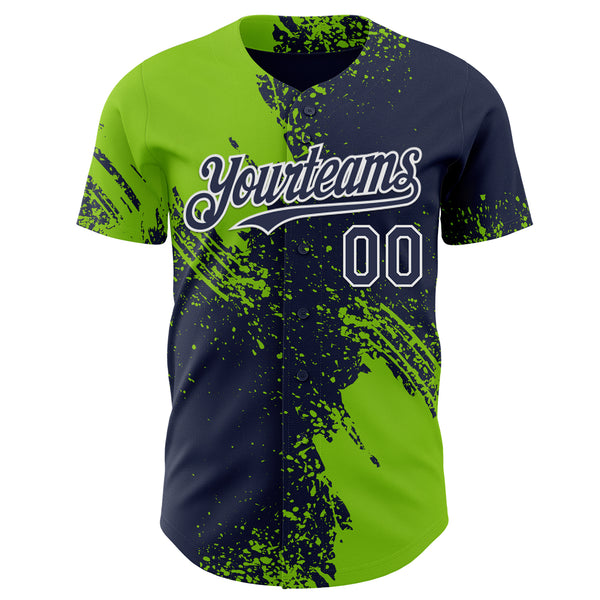 Custom Navy Neon Green-White Abstract Brush Stroke Authentic Baseball Jersey
