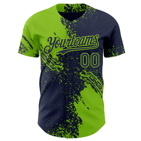 Custom Navy-Neon Green Abstract Brush Stroke Authentic Baseball Jersey