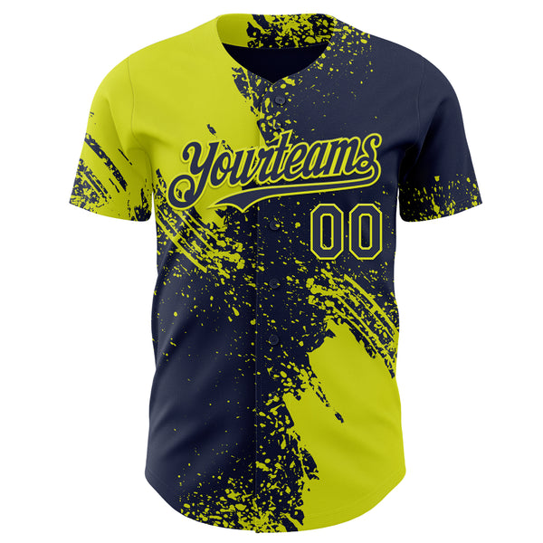 Custom Navy-Neon Yellow Abstract Brush Stroke Authentic Baseball Jersey