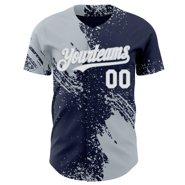Custom Navy White-Silver Abstract Brush Stroke Authentic Baseball Jersey