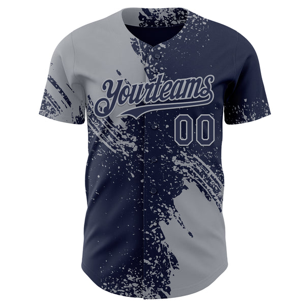 Custom Navy-Gray Abstract Brush Stroke Authentic Baseball Jersey