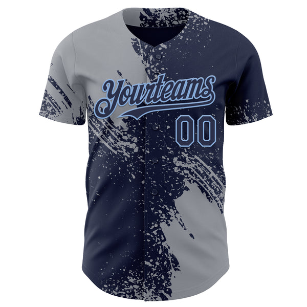 Custom Navy Gray-Light Blue Abstract Brush Stroke Authentic Baseball Jersey