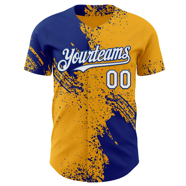 Custom Gold White-Royal Abstract Brush Stroke Authentic Baseball Jersey