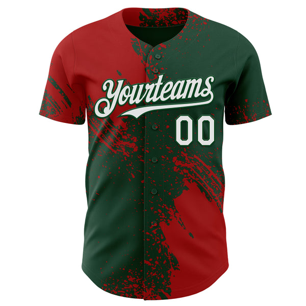 Custom Green White-Red Abstract Brush Stroke Authentic Baseball Jersey