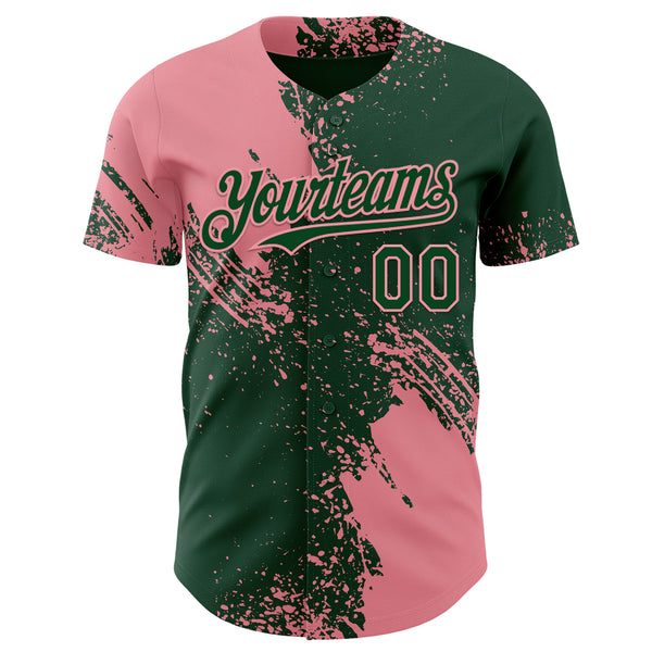 Custom Green-Medium Pink Abstract Brush Stroke Authentic Baseball Jersey