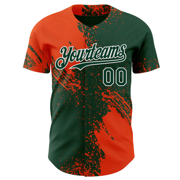 Custom Green Orange-White Abstract Brush Stroke Authentic Baseball Jersey