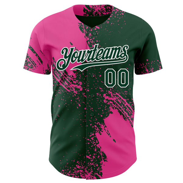 Custom Green Pink-White Abstract Brush Stroke Authentic Baseball Jersey
