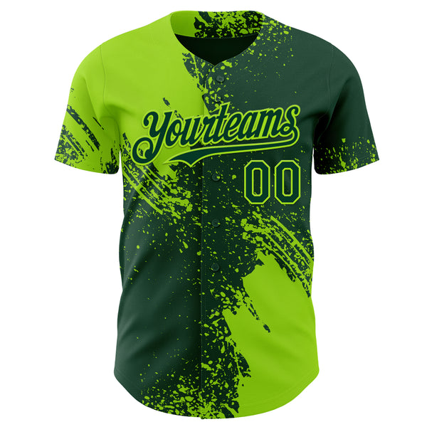 Custom Green-Neon Green Abstract Brush Stroke Authentic Baseball Jersey