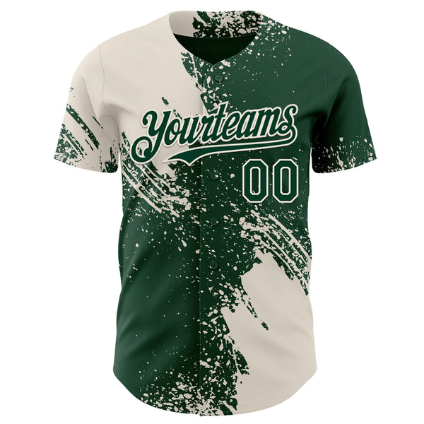 Custom Green-Cream Abstract Brush Stroke Authentic Baseball Jersey