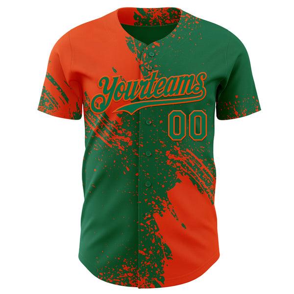 Custom Kelly Green-Orange Abstract Brush Stroke Authentic Baseball Jersey