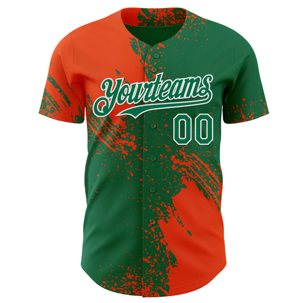 Custom Kelly Green Orange-White Abstract Brush Stroke Authentic Baseball Jersey