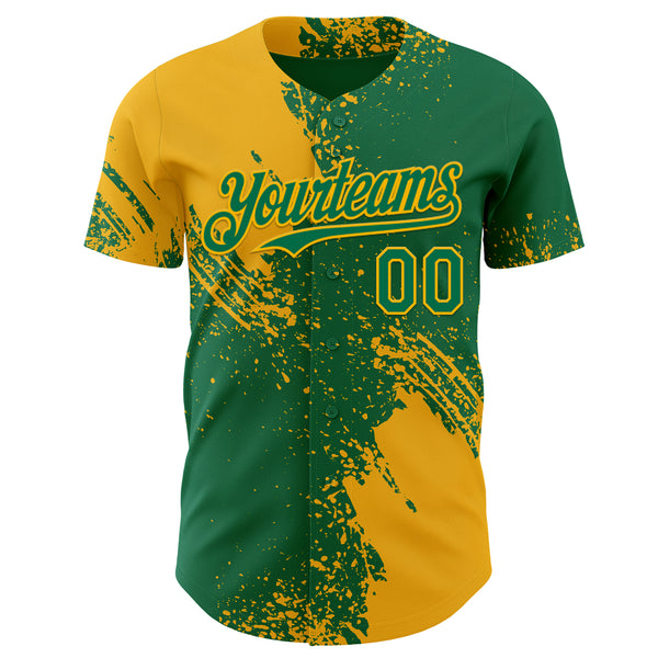 Custom Kelly Green-Gold Abstract Brush Stroke Authentic Baseball Jersey